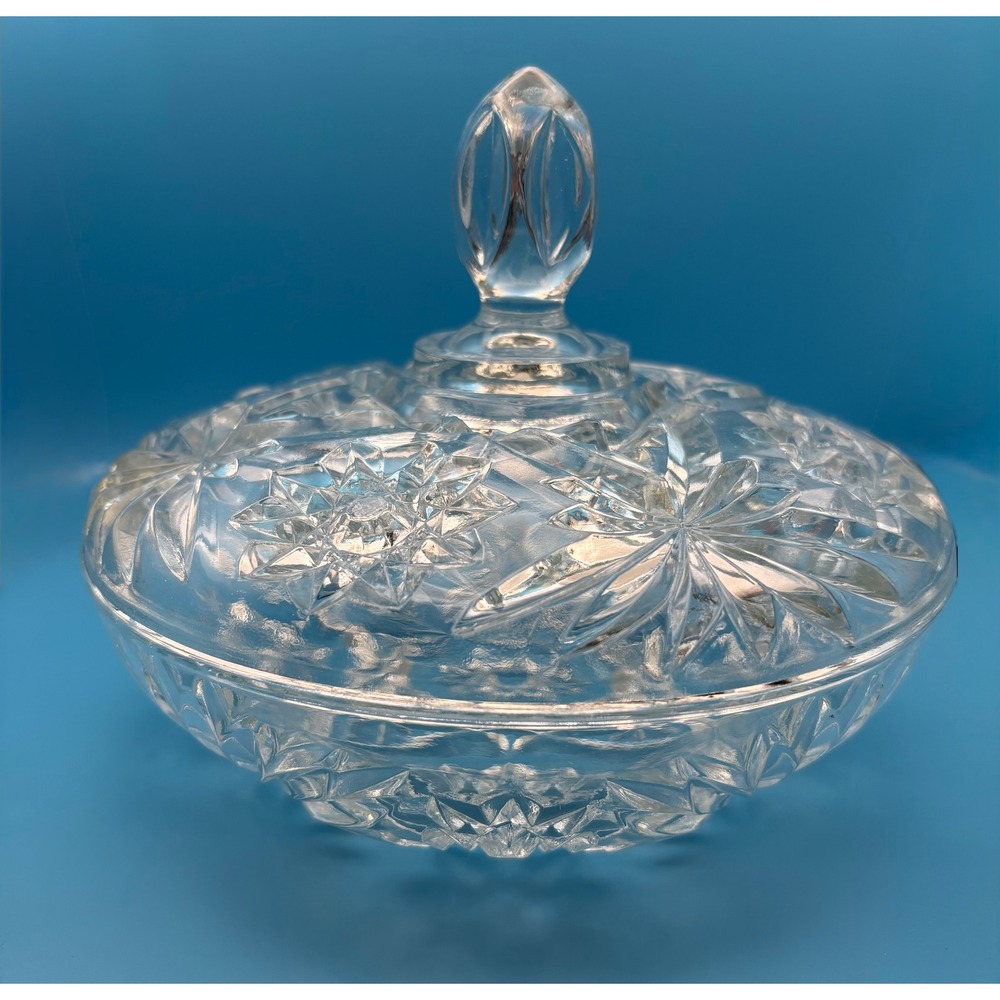 Anchor Hocking EAPC Star of David 7.25" Covered Candy Dish Lid 792 Clear Vintage